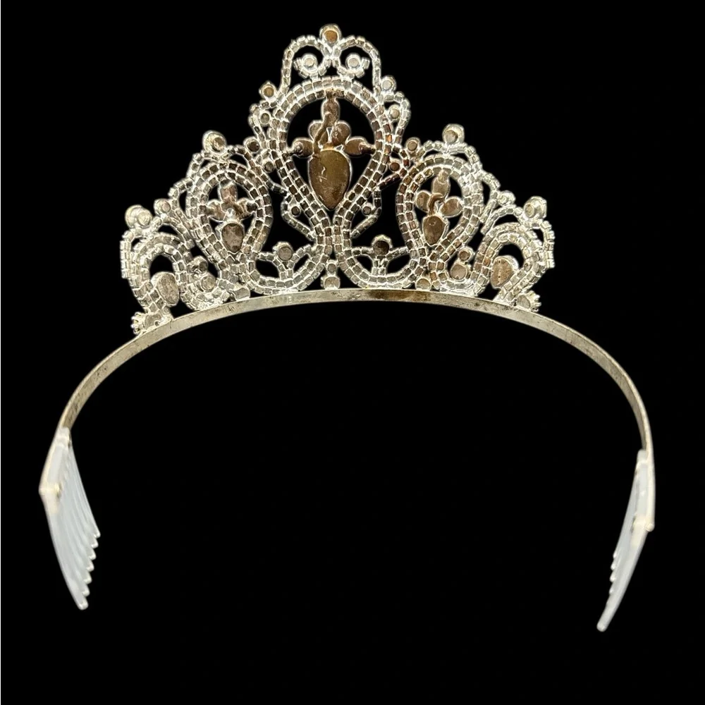 Vintage Blue Rhinestone Crown Tiara Prong Set Rhinestone Crown Prom Bridal - Picture 2 of 4